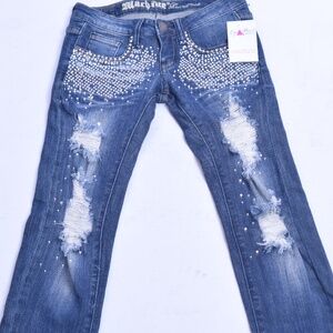 DARK WASH RHINESTONE JEANS